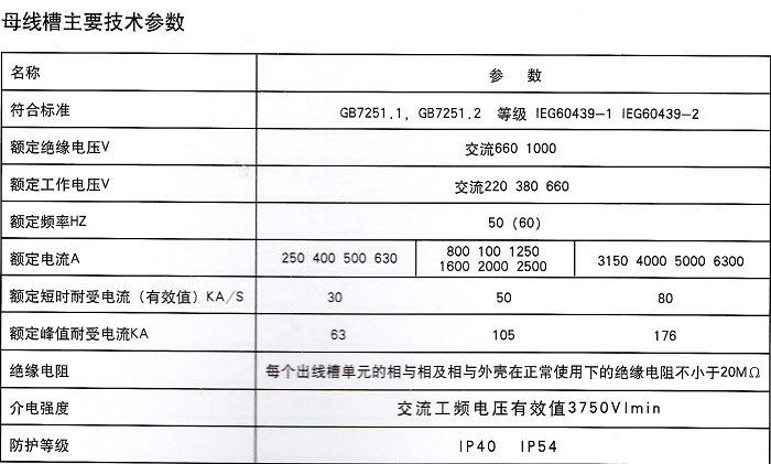 空气母线槽规格 结构及通用技术参数